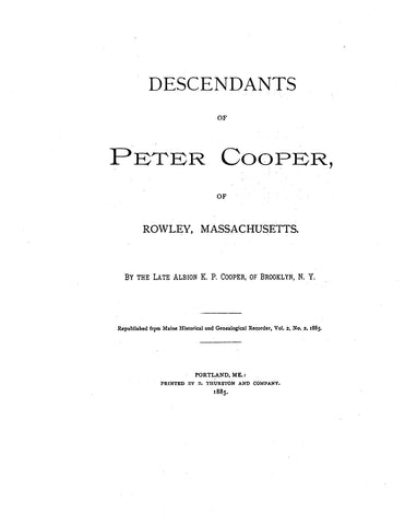 COOPER: Descendants of Peter Cooper of Rowley, Massachusetts (Softcover)
