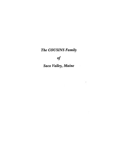 COUSINS: Extracted from Saci Valley, Maine, Settlements and Families (Softcover)