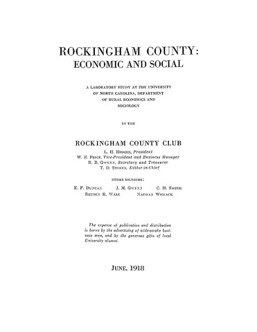ROCKINGHAM, NC: Rockingham County: Economic and Social, A Laboratory Study at the University of North Carolina (Softcover)
