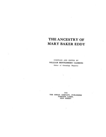 EDDY: Ancestry of Mary Baker Eddy 1924