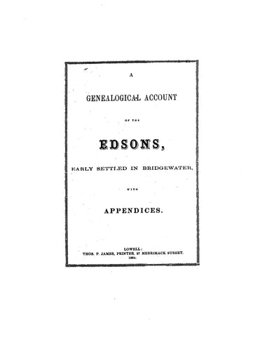 EDSON: Genealogical Account of the Edsons of Bridgewater 1864