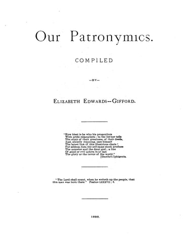 EDWARDS: Our Patronymics, Edwards, Parsons, Cleveland and allied families. 1886