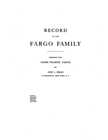 FARGO: Record of the Fargo family 1907