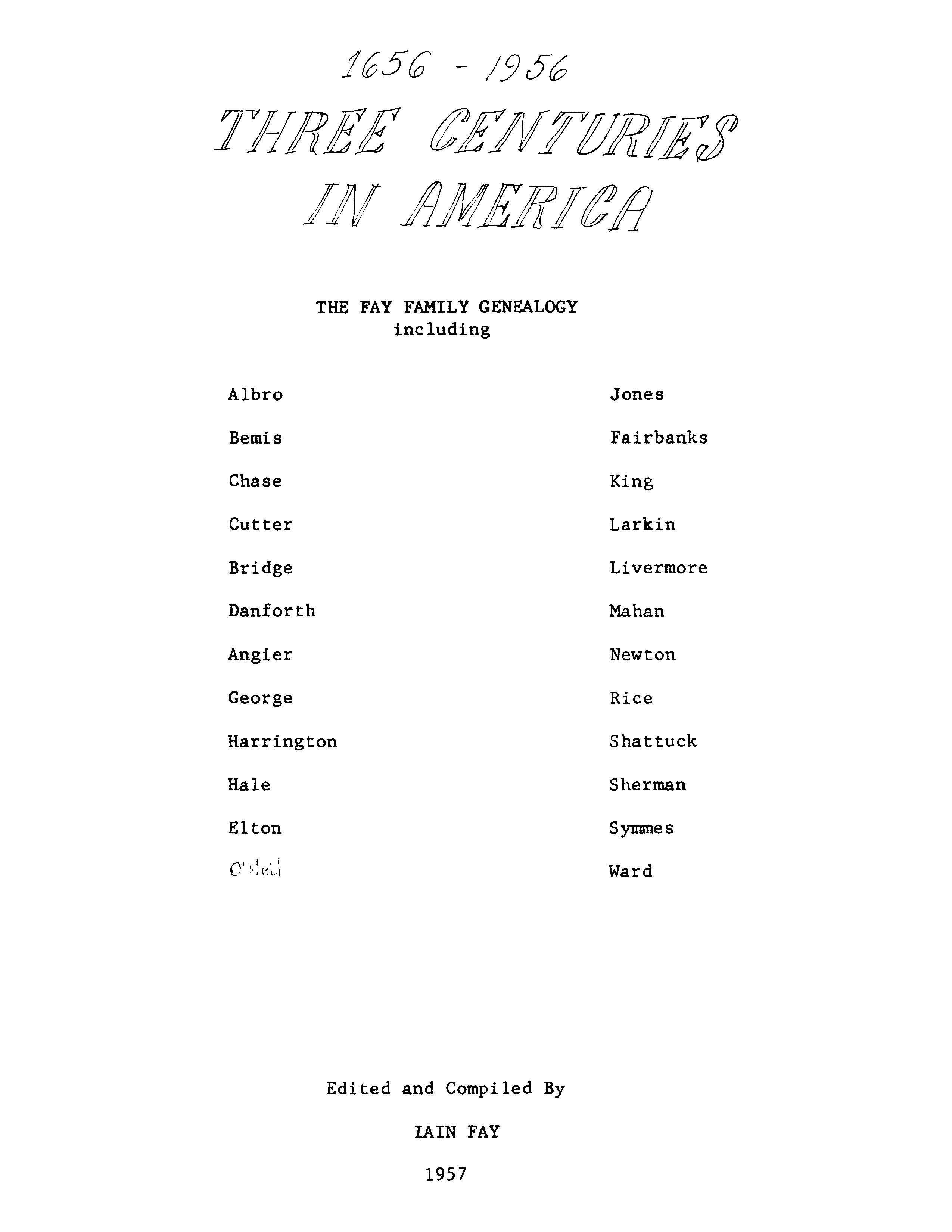 Fayページ FAY: 1656-1956 Three Centuries in America: The Fay Family