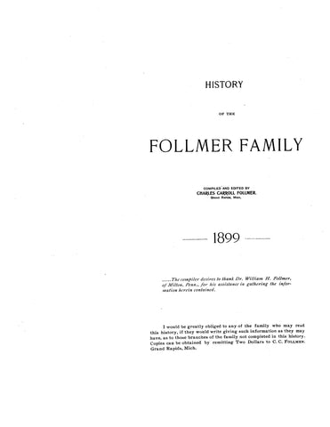 FOLLMER: History of the Follmer family 1899