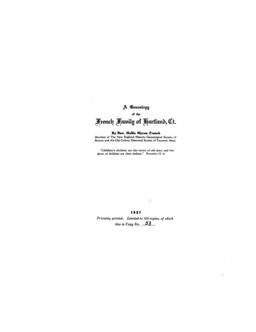 FRENCH: Genealogy of the French family of Hartland, Connecticut 1927