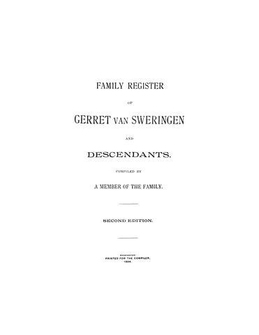 VAN SWERINGEN: Family Register of Gerret Van Sweringen and Descendants (Softcover)