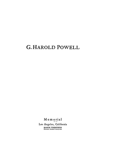 POWELL: G. Harold Powell Memorial (Softcover)