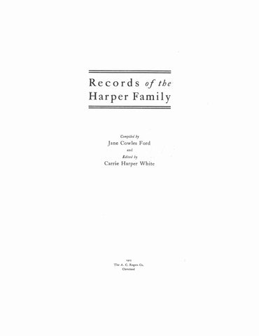 HARPER: Records of the Harper family 1905