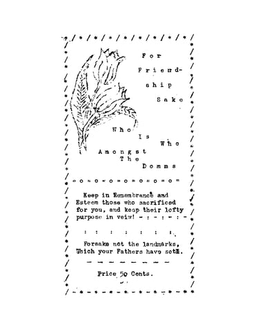 DOMM: For Friendship Sake: Who is Who amongst the Domms (Softcover) 1929