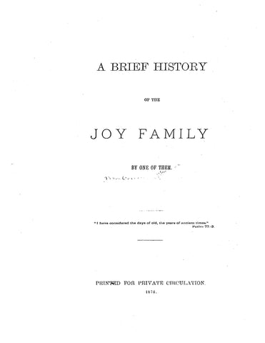 JOY: A brief history of the Joy family 1876