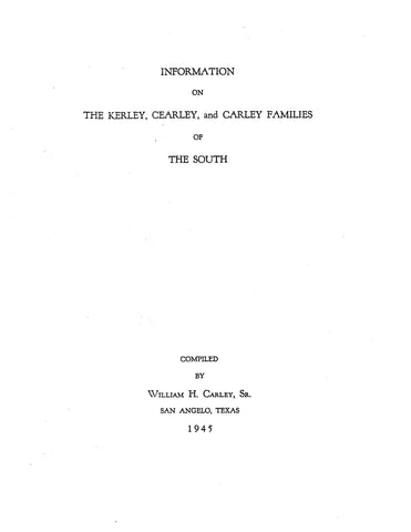 KERLEY and allied families of the South 1945