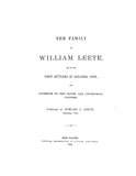 LEETE: Family of William Leete, one of the first settlers of Guilford, CT & gov. of the New Haven & CT Colonies 1884