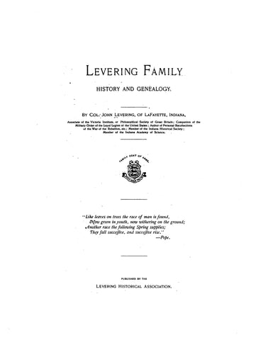 LEVERING Family History and Genealogy 1897