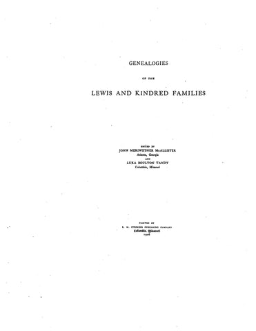 LEWIS: Genealogy of the Lewis and kindred families 1906