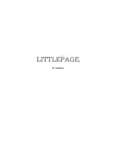 LITTLEPAGE: of Virginia; Extracted from Virginia Genealogies 1891