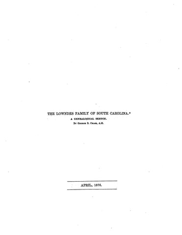 LOWNDES Family of South Carolina 1876