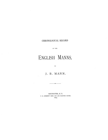 MANN: Chronological records of the English Manns 1874