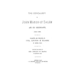 MARSH: Genealogy of the John Marsh of Salem, and his descendants, 1633-1888