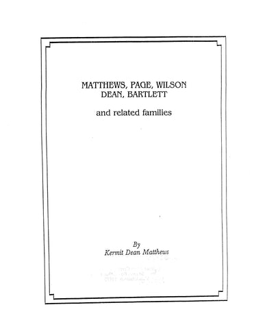 MATTHEWS - PAGE - WILSON - DEAN - BARTLETT and related families 1993