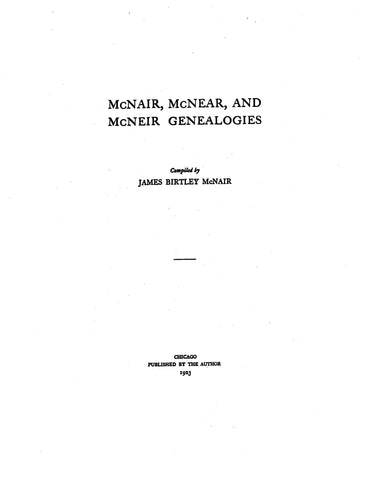 McNAIR - McNEAR - McNEIR GENEALOGY 1923