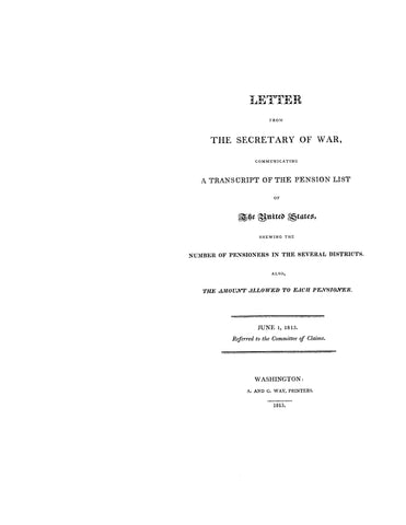 REVOLUTION: Letter from the Secretary of War Communicating a Transcript of the Pension List of the United States