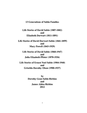 SABIN: 13 Generations of Sabin Families, Life Stories (Softcover)