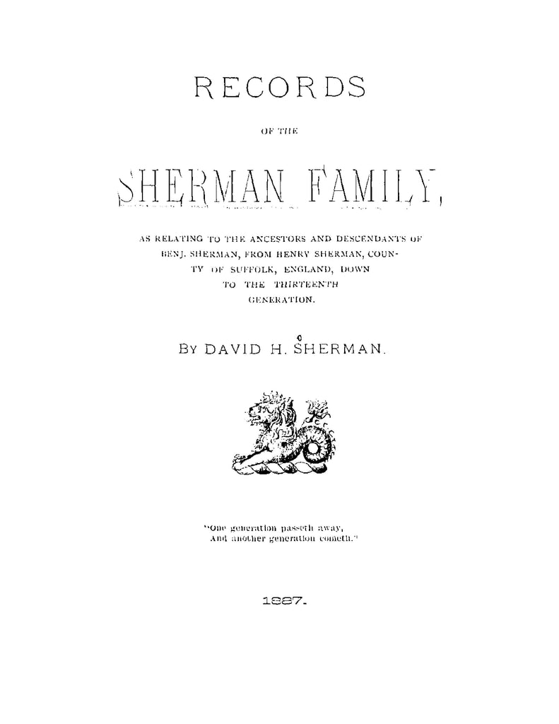 SHERMAN Records of the Sherman Family, as Relating to the Ancestors a