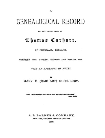 CARHART: Descendants of Thomas Carhart 1880