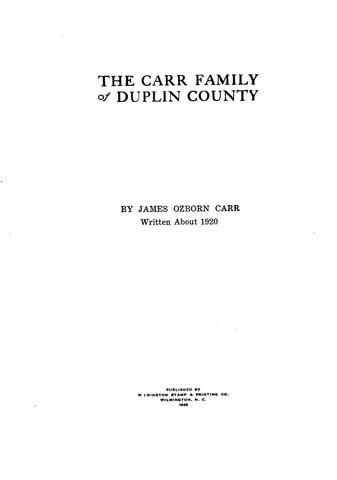 Carr Family of Duplin Co., North Carolina 1939