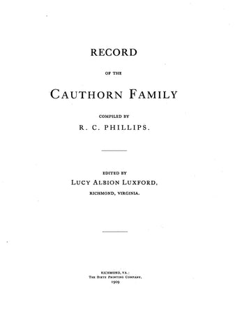 CAUTHORN: Record of the Cauthorn Family 1909