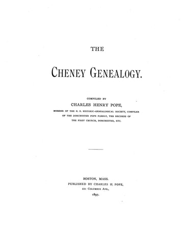 Cheney Genealogy [Descendants of Wm. of Roxbury & John of Newbury] 1897