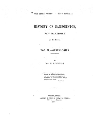 CLARK Family Four Branches : History of Sanbornton, New Hampshire 1881