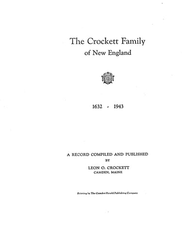 Crockett Family of New England., 1632-1943