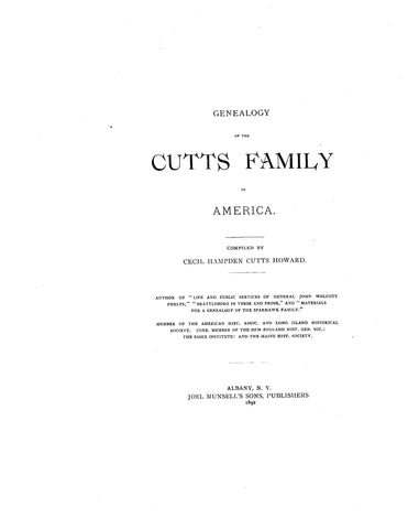 CUTTS: Genealogy of the Cutts family in America 1892