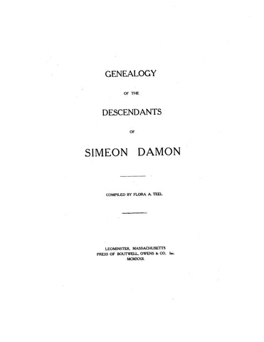 DAMON: Genealogy of the descendants of Simeon Damon 1922