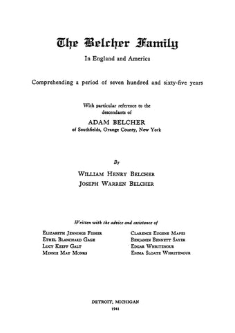 Belcher Family in England and America