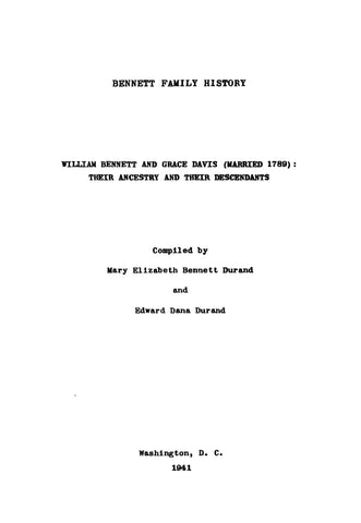 Bennett Family History: William Bennett & Grace Davis