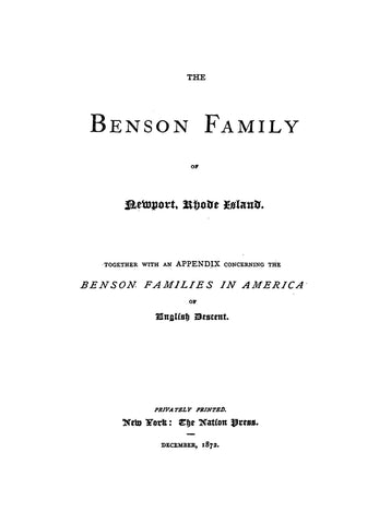 Benson Family of Newport, Rhode Island