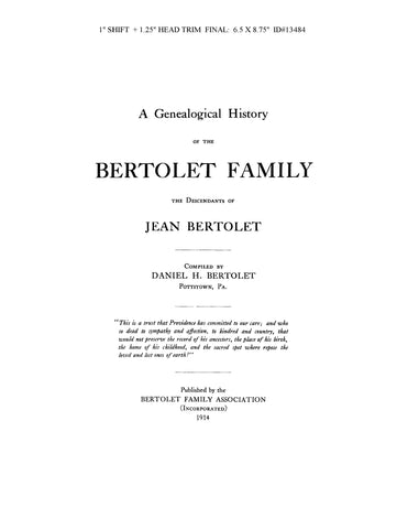 BERTOLET: Genealogical History of the Bertolet Family