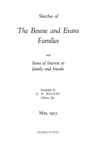BEUSSE: Sketches of the Beusse and Evans Families