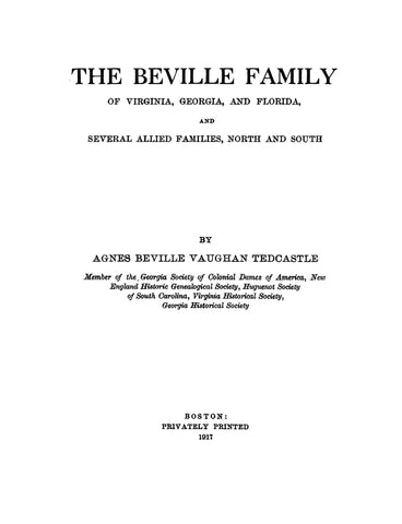 BEVILLE: The Beville Family of Virginia, Georgia, and Florida