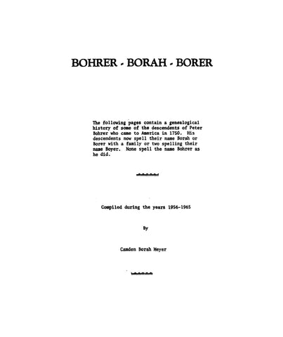 BOHRER - BORAH - BORER Genealogy