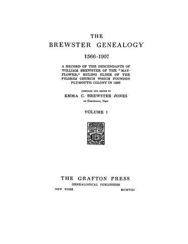 BREWSTER Genealogy, 1566-1907; Descendants of William Brewster of the Mayflower