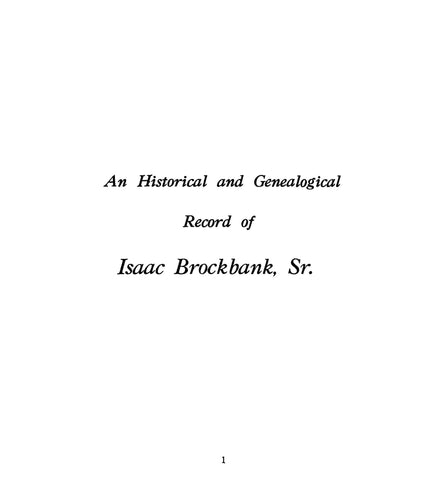 BROCKBANK: Historical and Genealogical record of Isaac Brockbank, Sr.