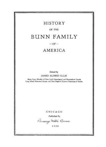 BUNN: History of the Bunn Family of America. 1928