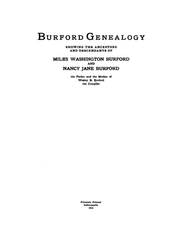 BURFORD Genealogy, Showing the Ancestors and Descendants of Miles Washington Burford and Nancy Jane Burford