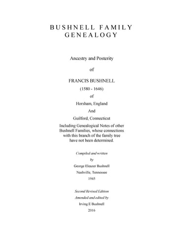 BUSHNELL FAMILY GENEALOGY: 2nd REVISED EDITION (Hardcover)