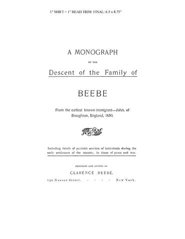 BEEBE: Monograph of Descendants of the Beebe Family