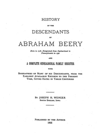 BEERY: History of the Descendants of Abraham Beery